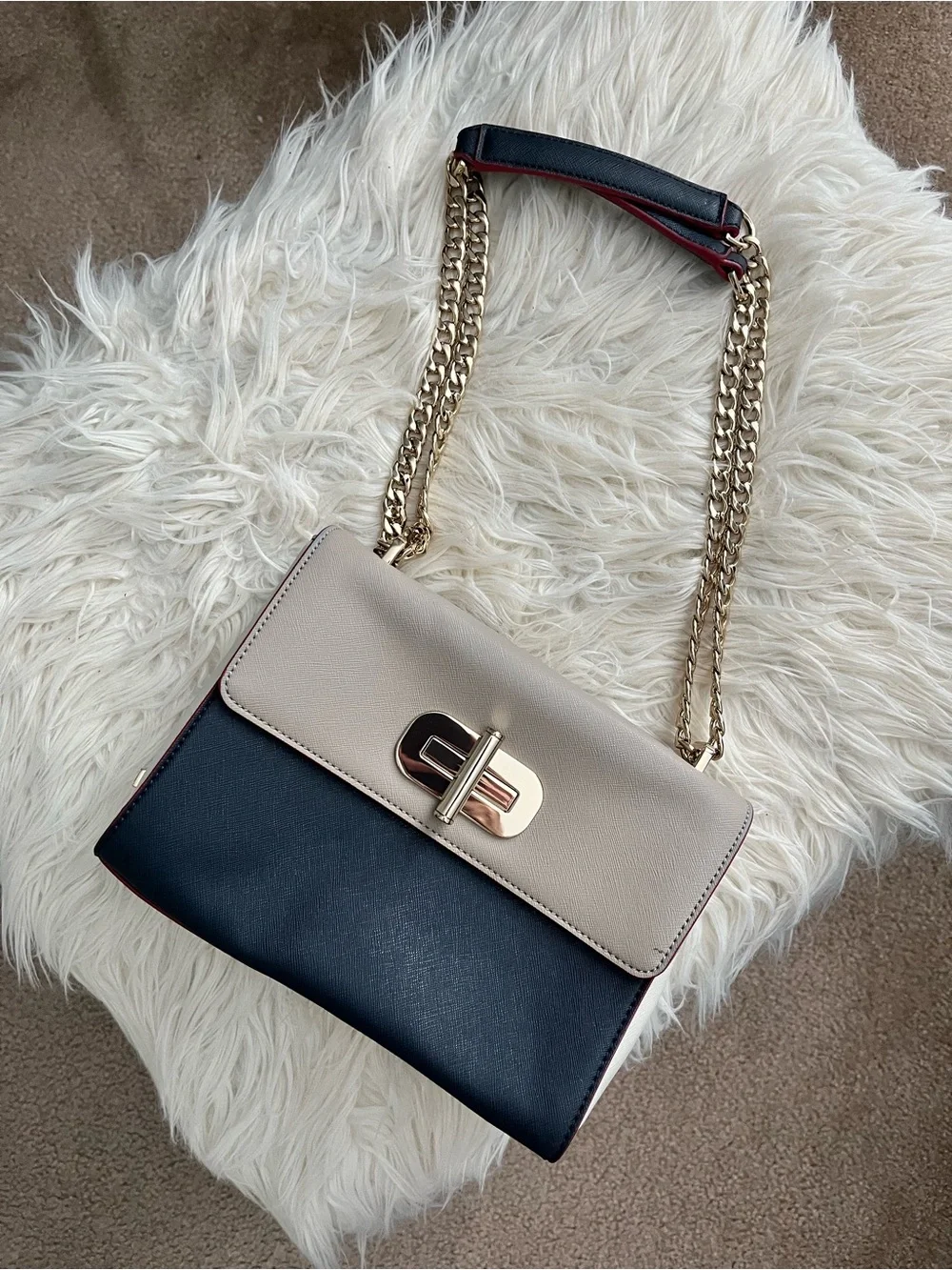 Tommy Hilfiger Two-Tone Chain Shoulder Bag in Beige and Black